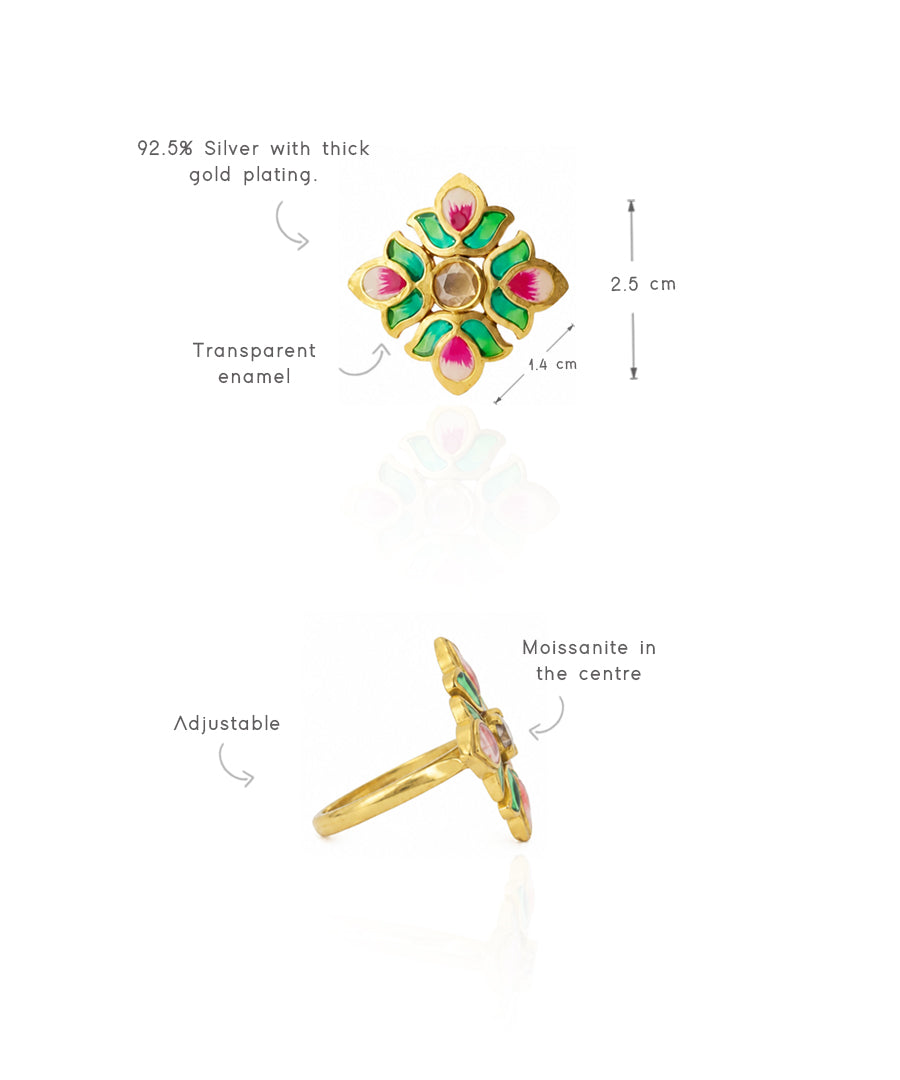 Padma Lotus Adjustable Ring Green