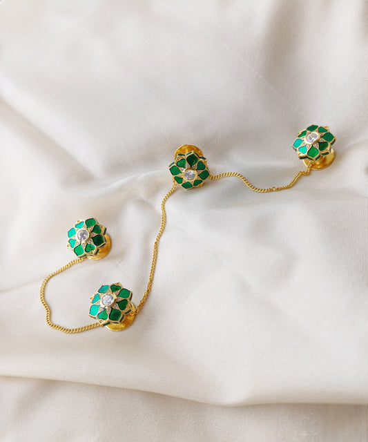 Green kurta buttons. Gold plated silver kurta buttons.