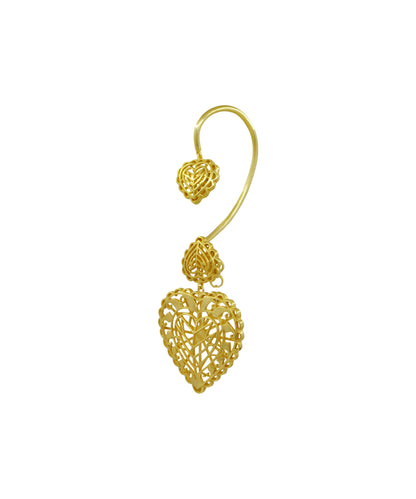 Rakaan Big Heart Drop Earrings With Detachable Ear Cuff – Gold Plated - Sterling Silver
