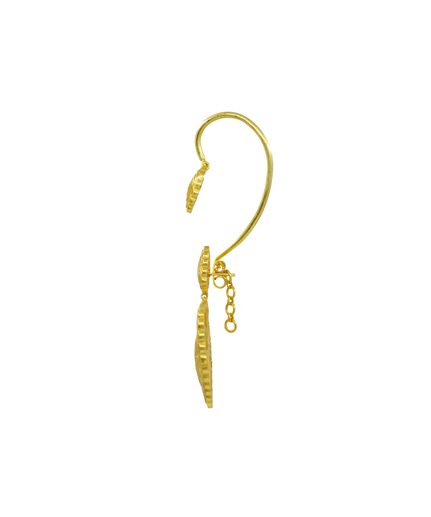 Rakaan Big Heart Drop Earrings With Detachable Ear Cuff – Gold Plated - Sterling Silver