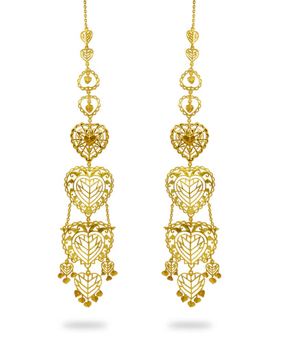 Rakaan Oversized Heart Earrings – Boho Statement Jewelry - Light Weight with Ear Chain - Gold Fini