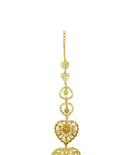 Rakaan Oversized Heart Earrings – Boho Statement Jewelry - Light Weight with Ear Chain - Gold Fini
