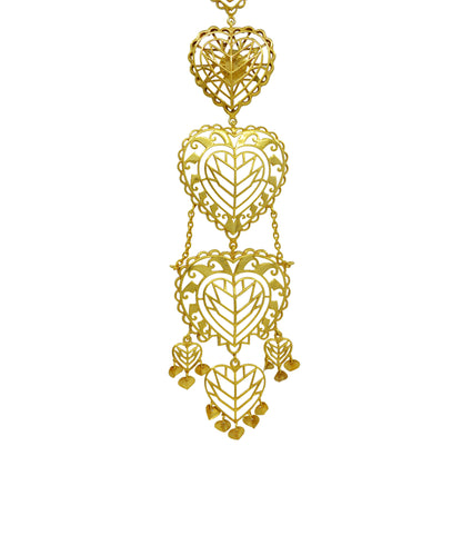 Rakaan Oversized Heart Earrings – Boho Statement Jewelry - Light Weight with Ear Chain - Gold Fini