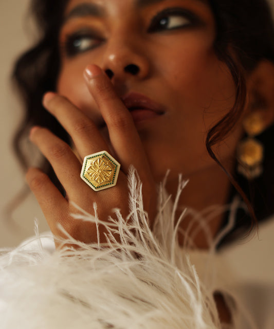 Golden Green Zircon Magnolia Ring