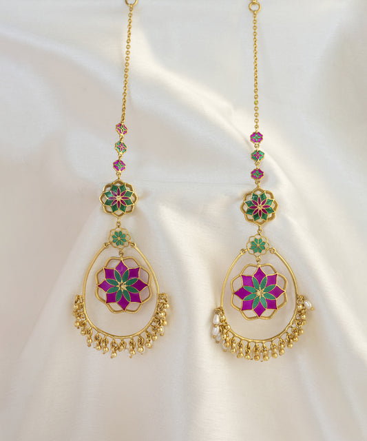 Pink Gul Roja Chandbali Earrings