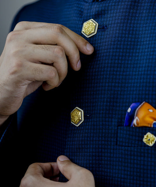 Golden Blue Zircon Magnolia Sherwani Buttons