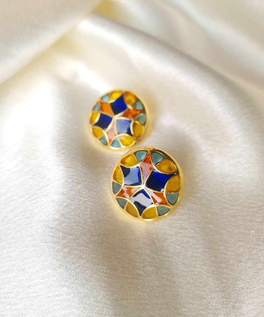 Aqua Blue Golden Kaleidoscope Stud Earrings Small
