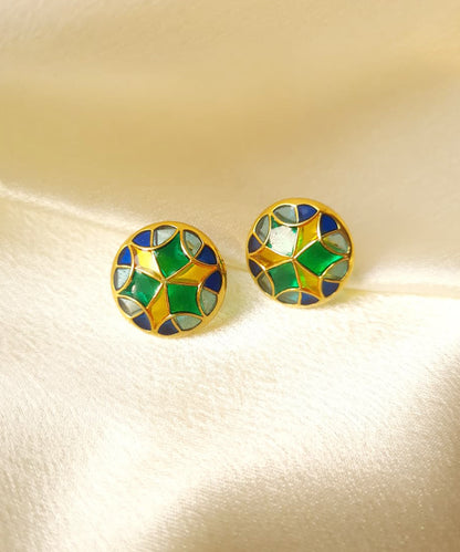 Rama Green Golden Kaleidoscope Stud Earrings Small