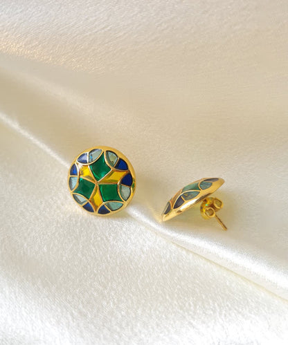 Rama Green Golden Kaleidoscope Stud Earrings Small
