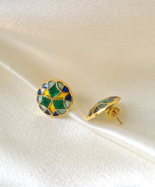 Rama Green Golden Kaleidoscope Stud Earrings Small