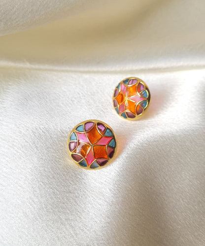 Rust Pink Golden Kaleidoscope Stud Earrings Small