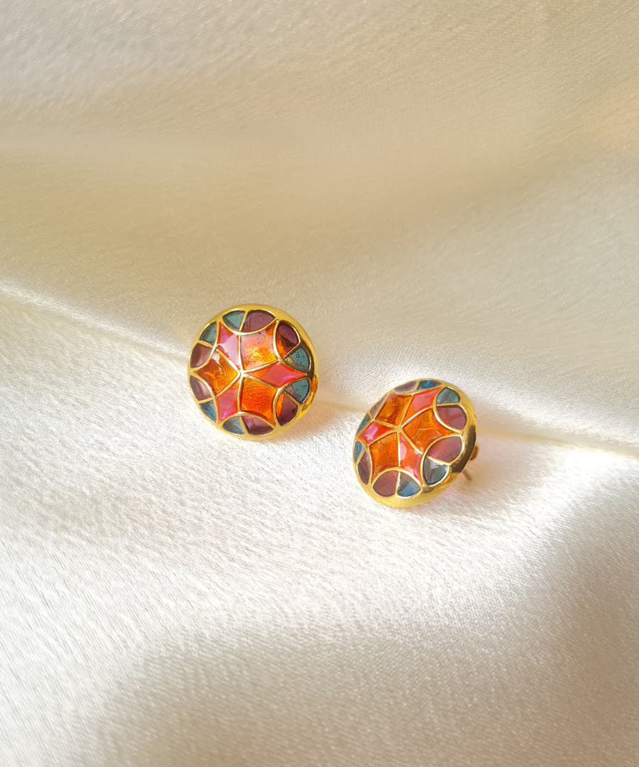 Rust Pink Golden Kaleidoscope Stud Earrings Small