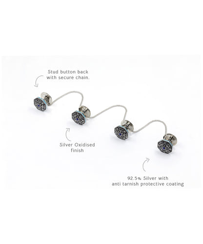 Goonj Stud Earrings with Goonj Isar Kurta Buttons - Gift Box For Him and Her - Sterling Silver in Oxide Finish