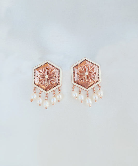 Rosegold Brown Zircon Magnolia Bead Stud Earrings