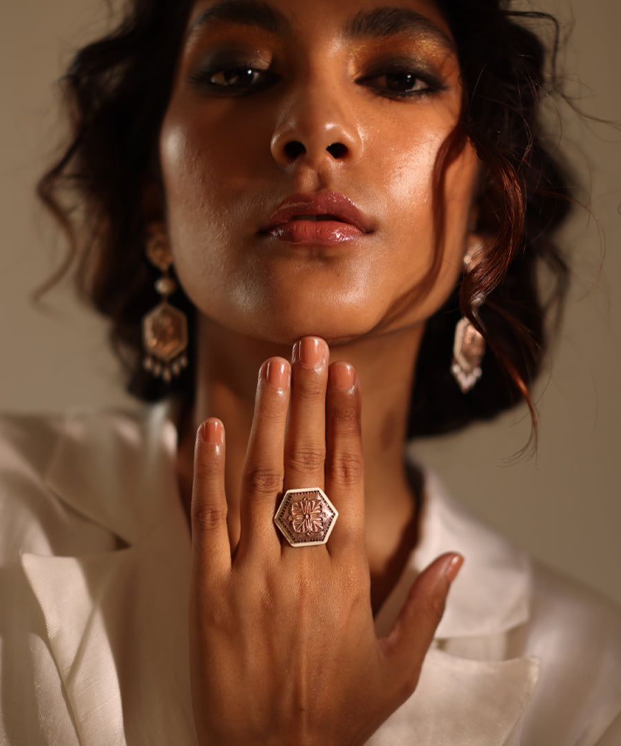 Rosegold Brown Zircon Magnolia Ring