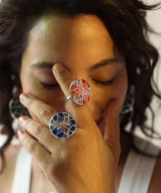 Aqua Blue Kaleidoscope Ring