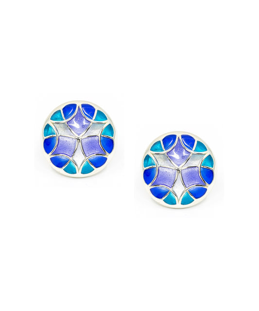 Blue stud earrings. Silver earrings from Kaleidoscope collection by Manner India.