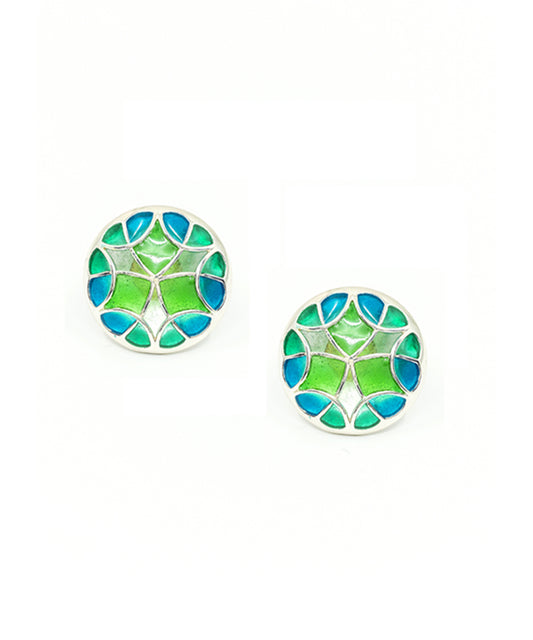 Green Blue colored Silver Stud Earrings from Kaleidoscope collection by Manner India.