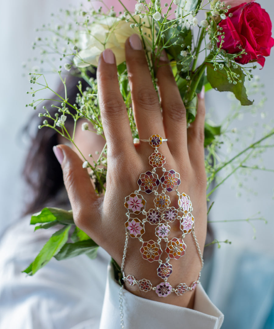 Handcrafted 925 Silver Haathphool - Flower Hand Jewelry