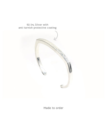 Silver anti-tarnish open ended bracelet