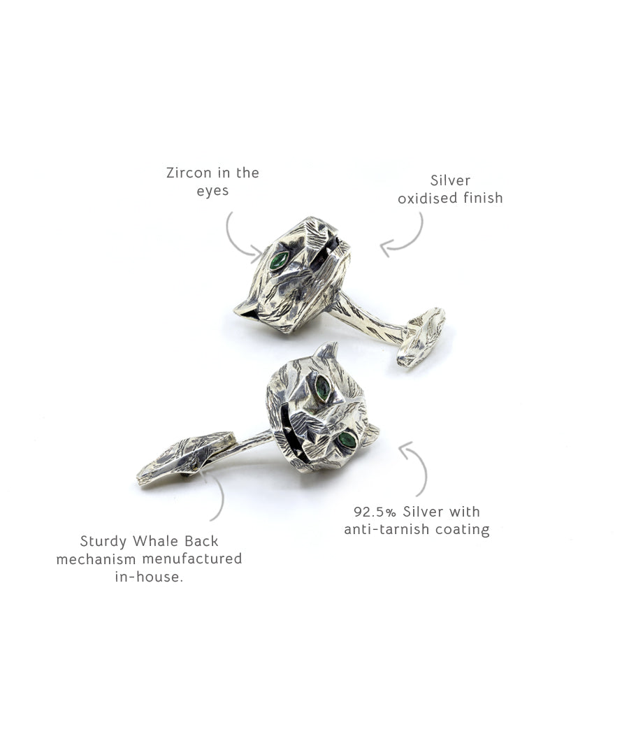 Silver Oxidised Untamed Panther Cufflinks