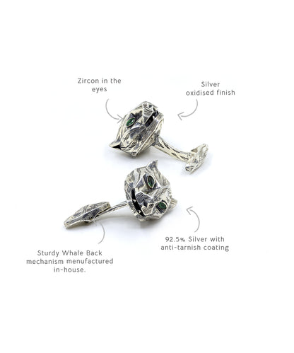 Silver Oxidised Untamed Panther Cufflinks