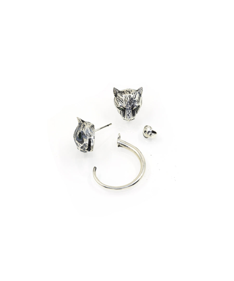 Silver Oxide Untamed Panther Detachable Hoop Earrings