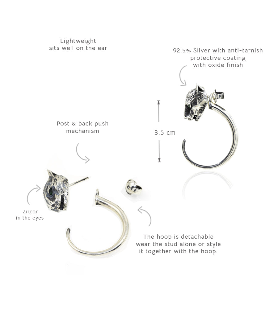 Silver Oxide Untamed Panther Detachable Hoop Earrings