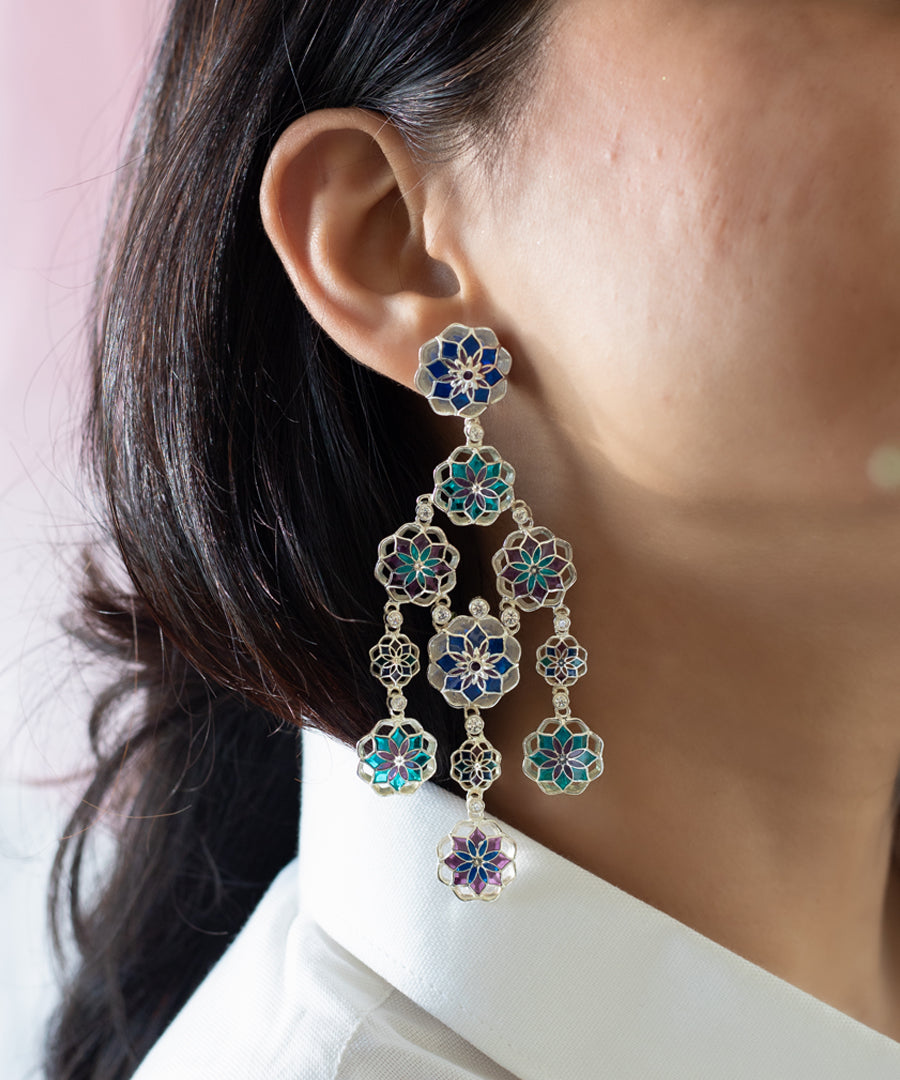 Gul Phool Earrings - Pink and Orange Enamel - Light Weight - Tarnishfree - Statement Flower Jewelry