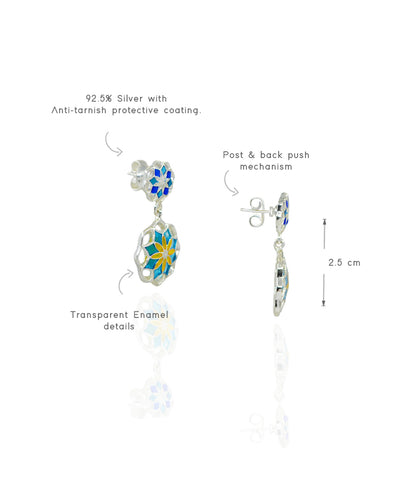 Gul Small Dainty Charm Earrings - Blue Enamel - Silver-Light Weight - Statement Flower Jewelry