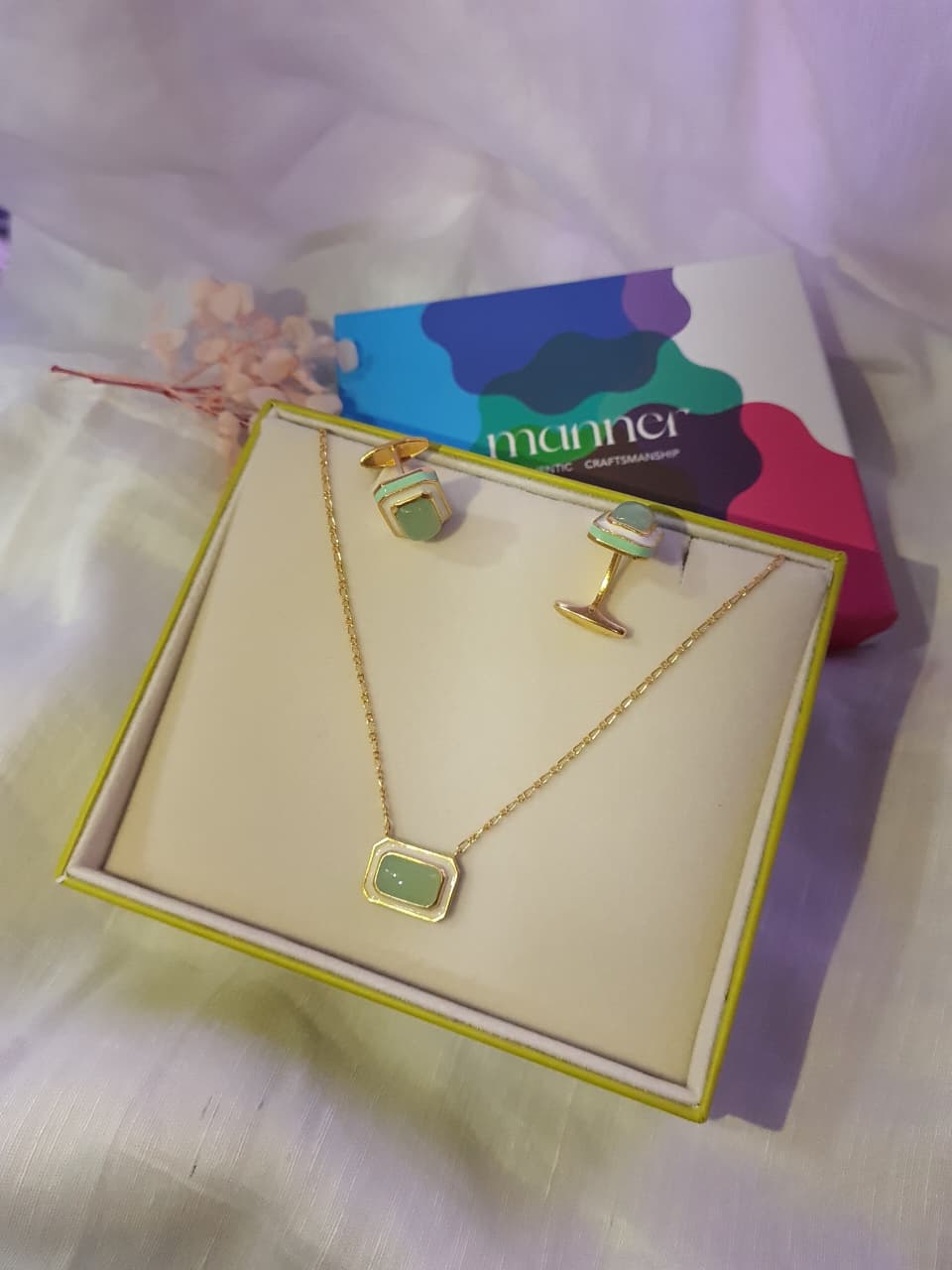 Tranquil Necklace With Cufflinks - Gift Box For Him and Her - Sterling Silver