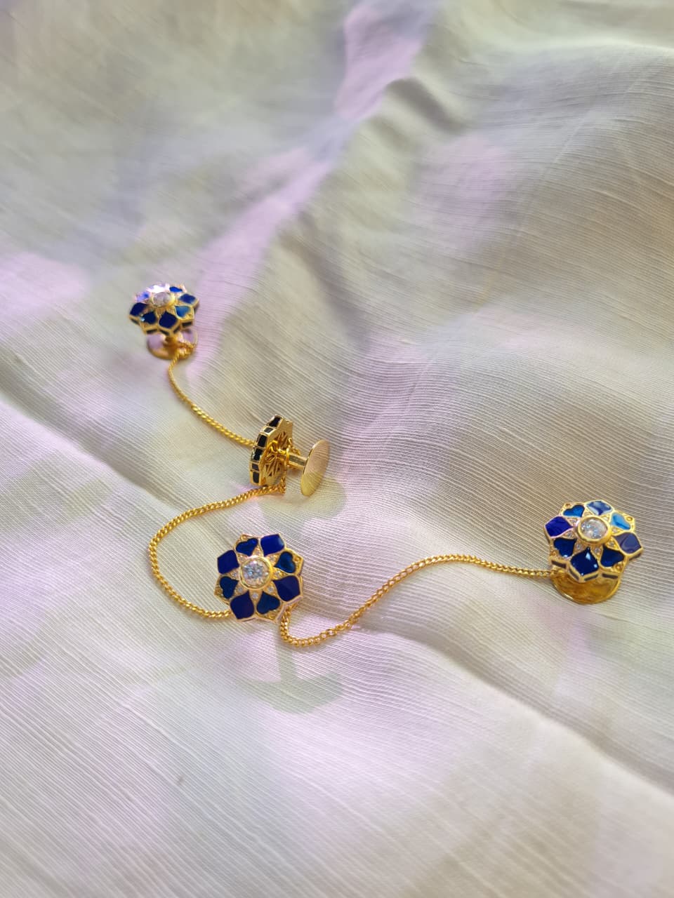 Rajwada Kurta Buttons With Pocket Square - Gift Box For Men - Sterling Silver