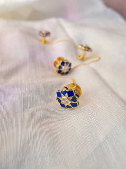 Rajwada Kurta Buttons With Pocket Square - Gift Box For Men - Sterling Silver