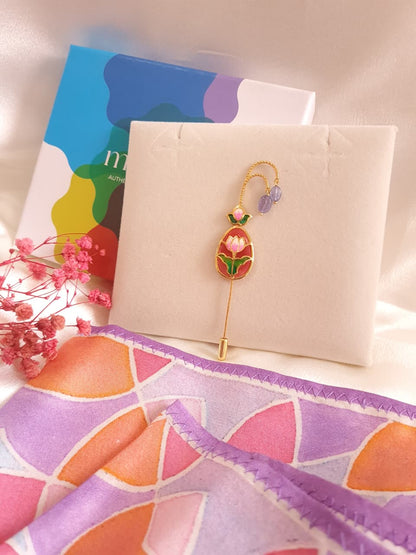 Aks Lotus Lapel Pin with Pocket Square - Gift Box For Men - Sterling Silver