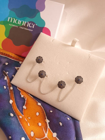 Goonj Isar Kurta Buttons with Pocket Square - Gift Box For Men - Sterling Silver