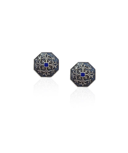 Goonj Stud Earrings with Goonj Isar Kurta Buttons - Gift Box For Him and Her - Sterling Silver in Oxide Finish