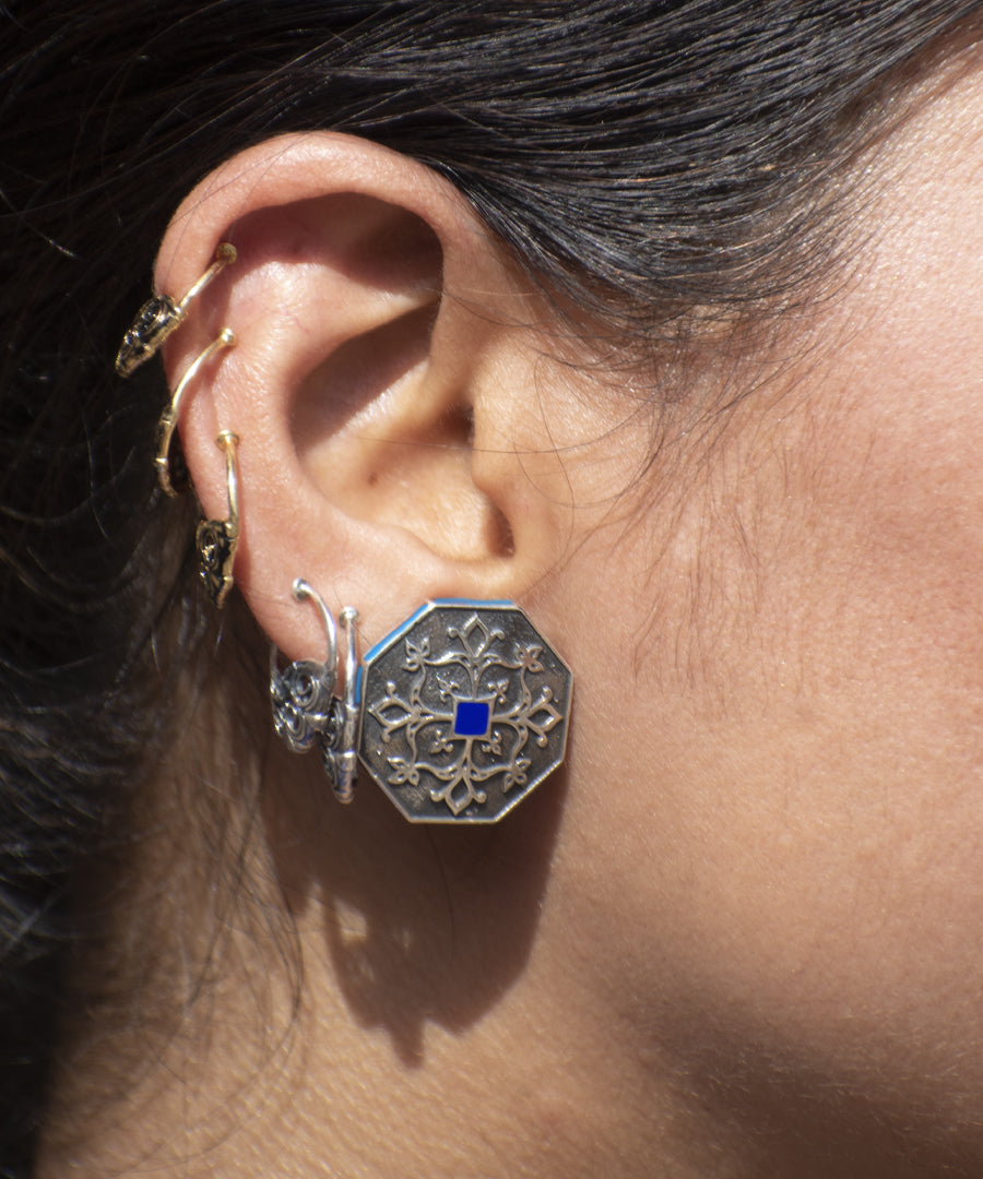 Goonj Stud Earrings with Goonj Isar Kurta Buttons - Gift Box For Him and Her - Sterling Silver in Oxide Finish