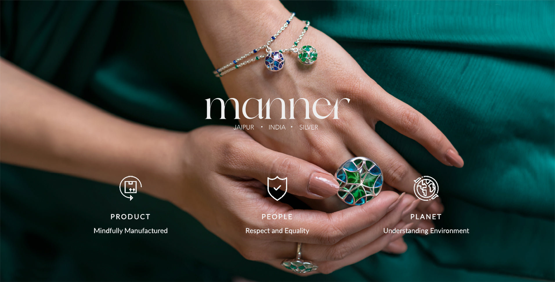 Manner India 925 silver jewellery — handcrafted in Jaipur with transparent Meenakari enamel