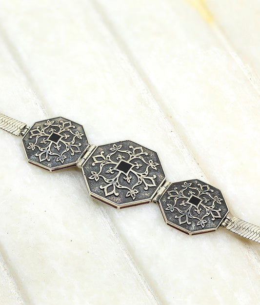 Silver oxidised bracelet for men from goonj collection by manner india.