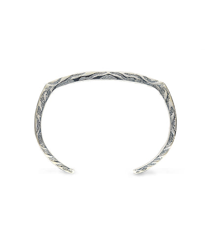Side carved designer open ended bracelet for men.